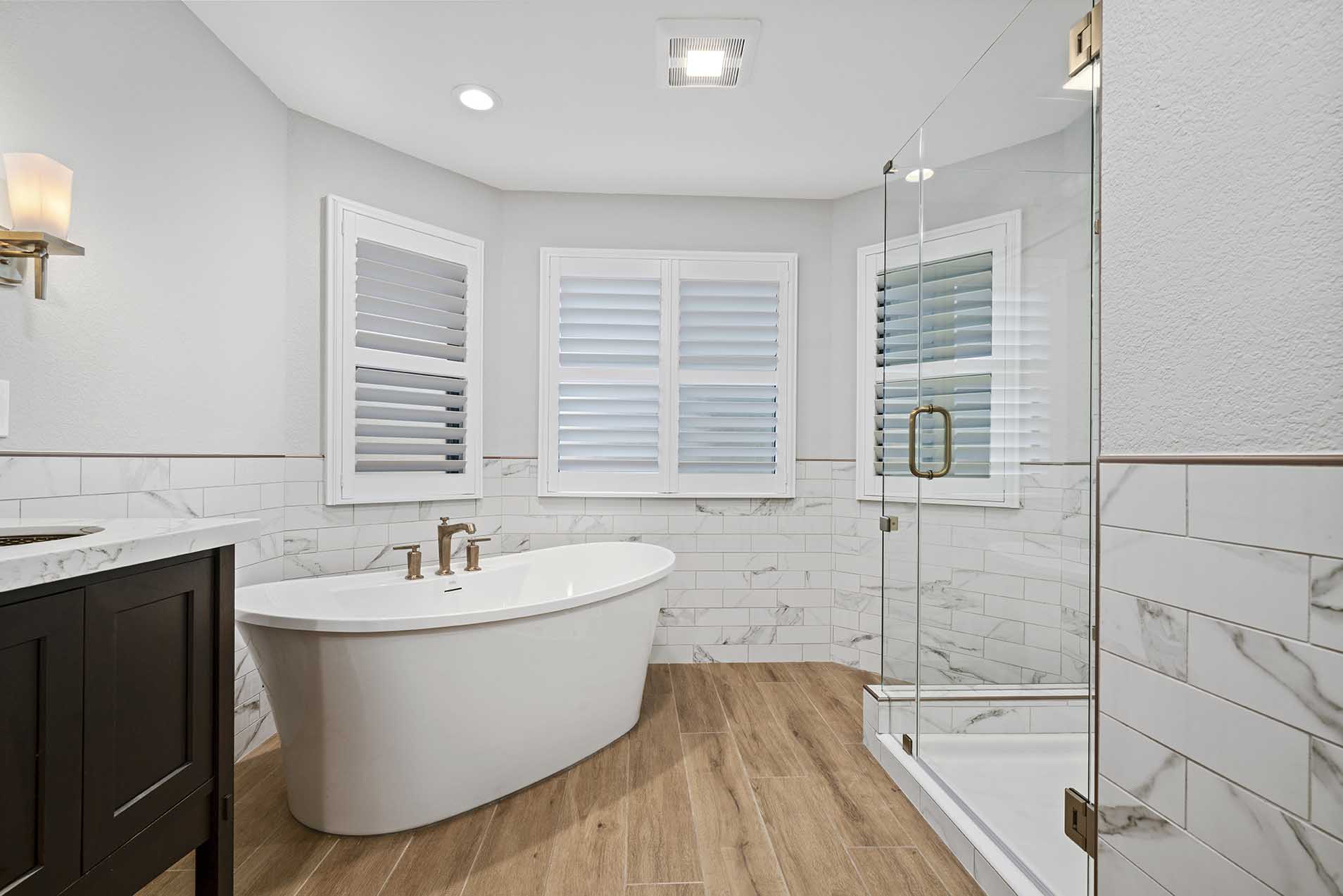 Bathroom layout transformation with freestanding tub in Sacramento CA 95825