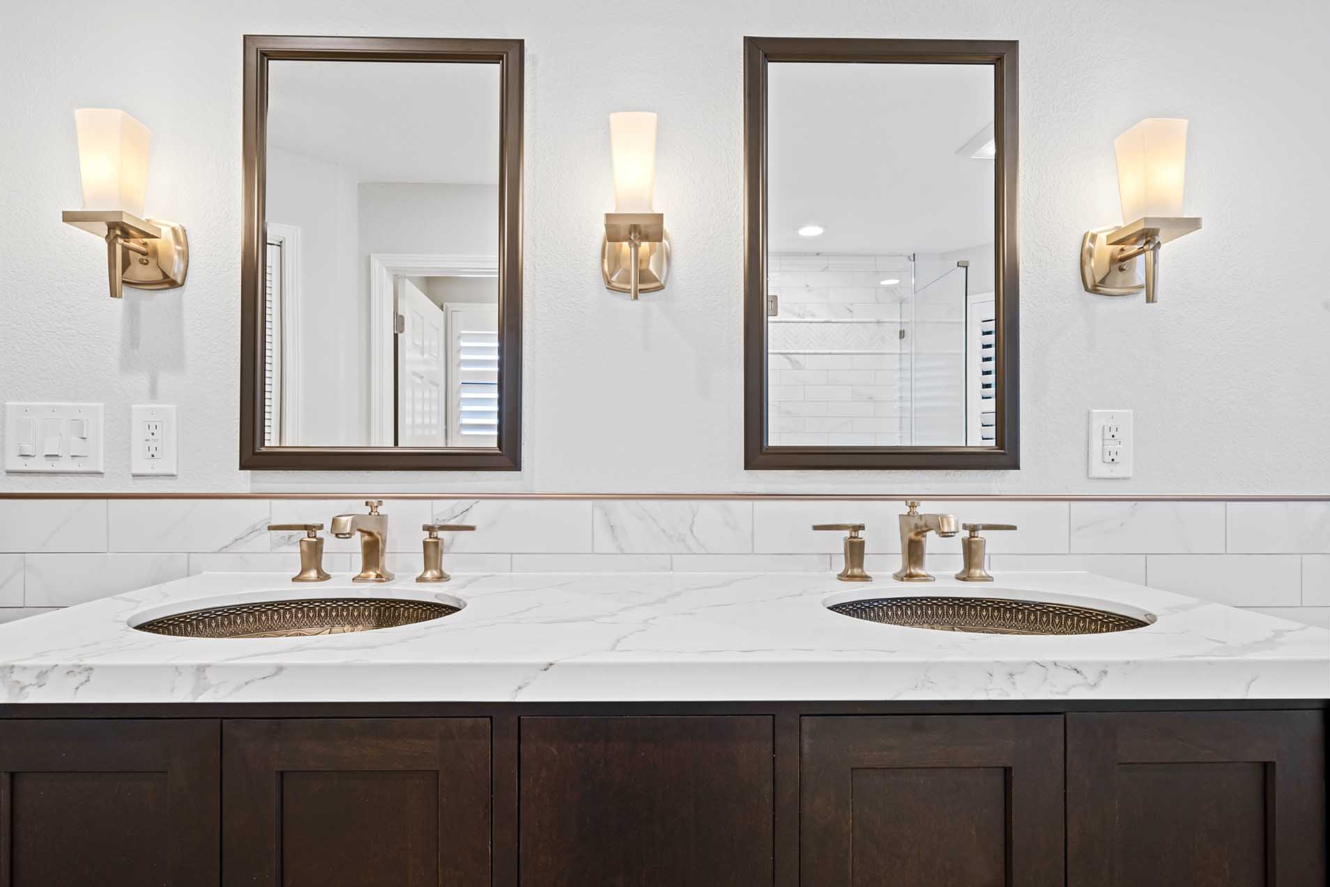 Dual vanity with bronze sinks and fixtures in Sacramento CA 95825