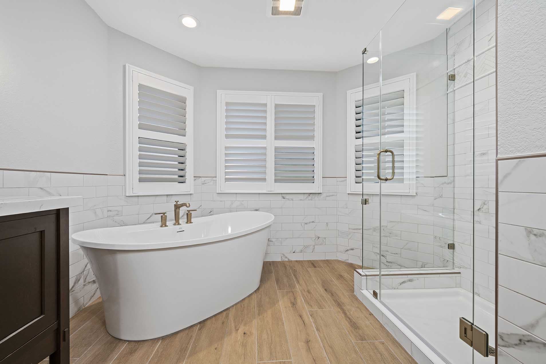 Freestanding tub installation in Sacramento CA 95825 bathroom remodel