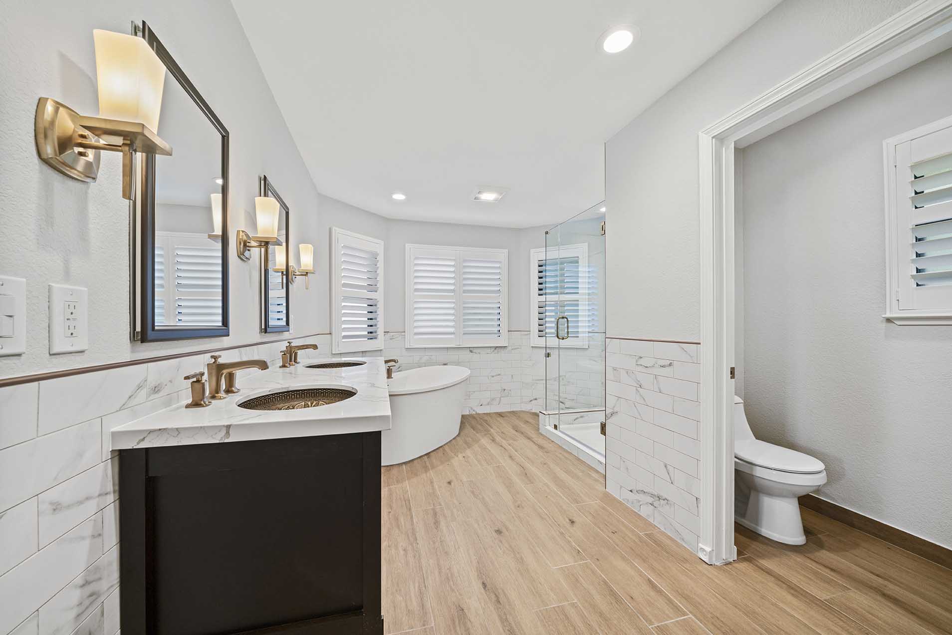 Updated master bathroom with freestanding tub