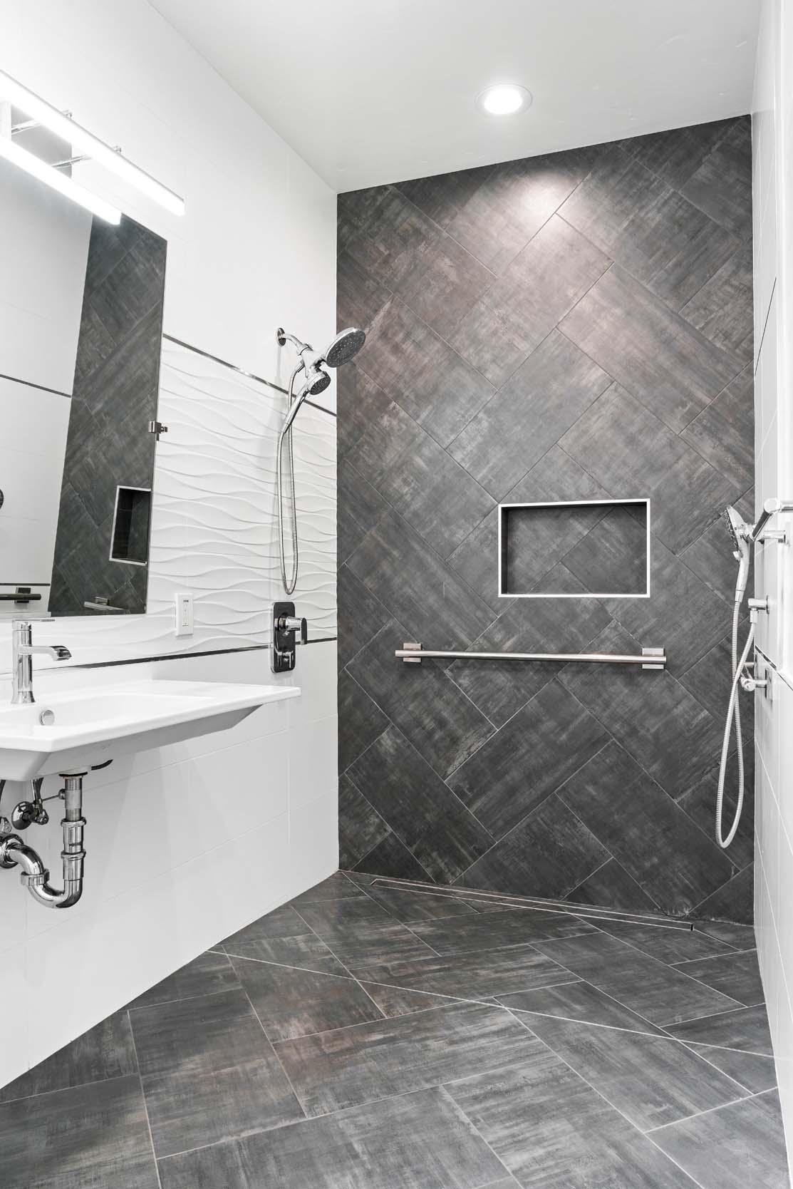 ADA bathroom remodeling with barrier-free walk-in shower and grab bars in Sacramento, CA 95829